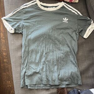 adidas Men’s Sage Green Trefoil Ringer Tee with White Stripes